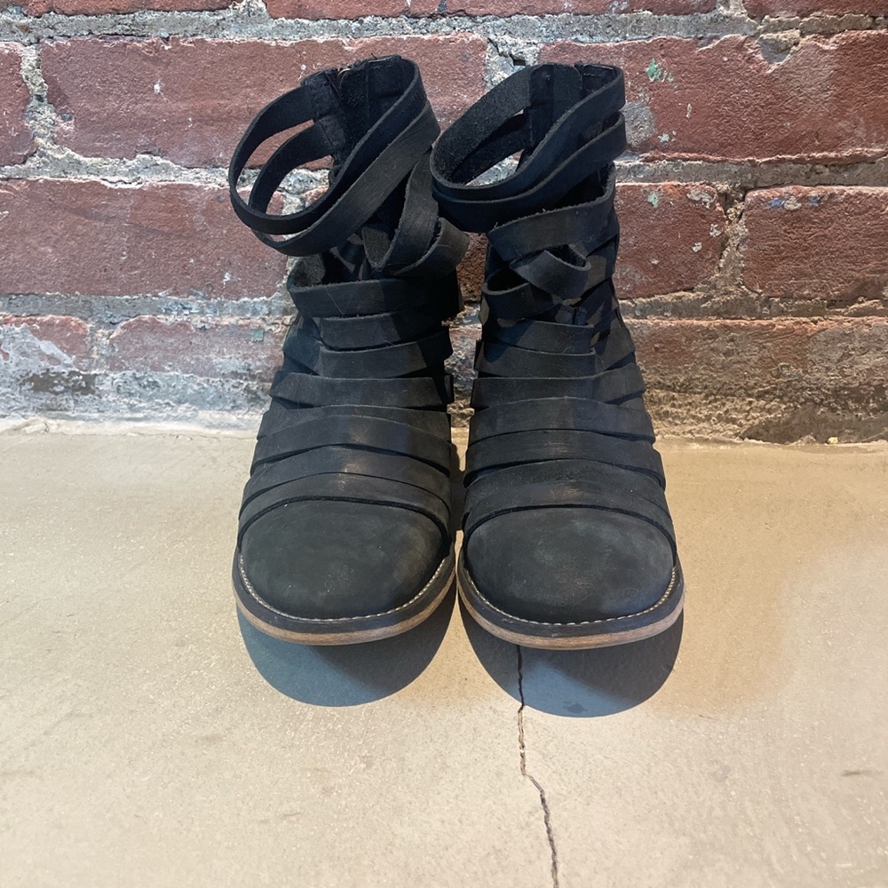 Free People leather strappy ankle booties